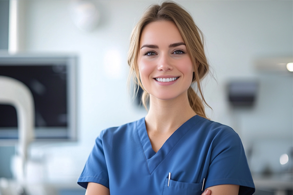 Female dentist smiling.